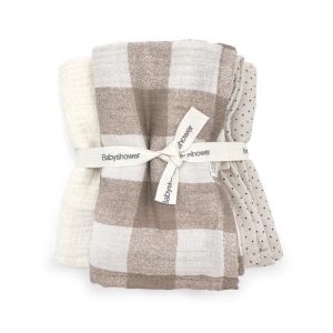 Lot de 3 langes vichy caramel Babyshower